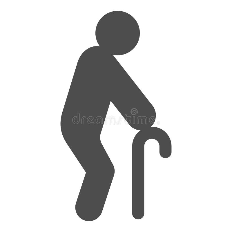 Old Man with Cane Solid Icon, Elderly People Concept, Walking Elderly