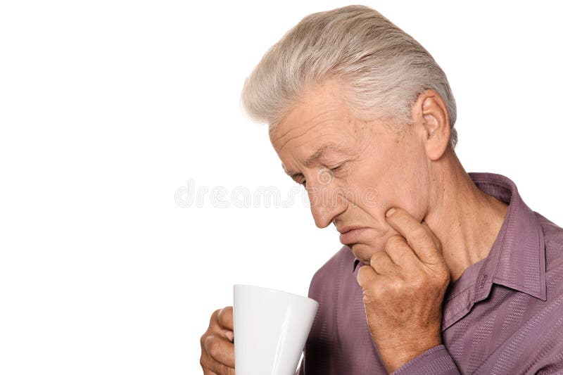 Old man with cup stock photo. Image of background, white 37714538