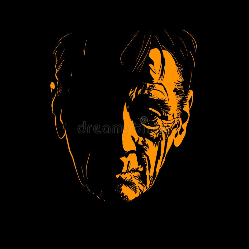 Old man face portrait silhouette in contrast light. Illustration. vector illustration