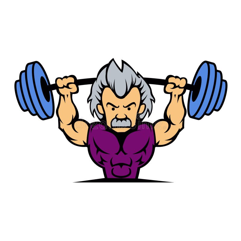 Old man lifting weights cartoon