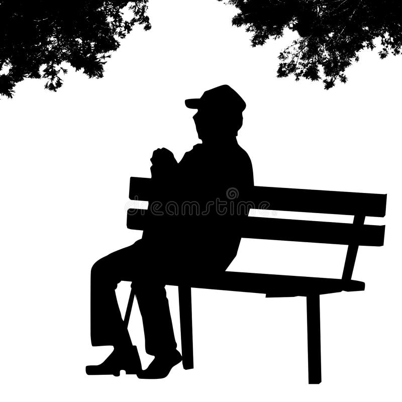 Old Man Silhouette Sitting on a Park Bench Stock Vector - Illustration of  cane, looking: 182004158