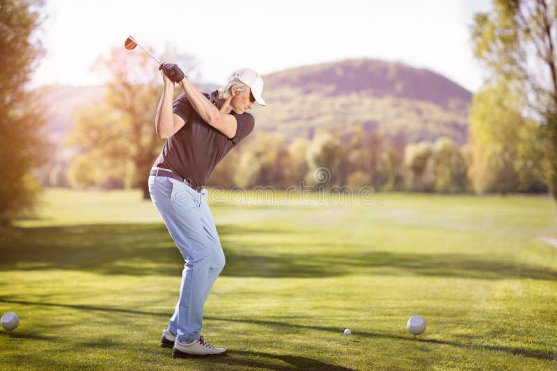 Old Man Swinging Golf Club. Stock Image - Image of golfer, ball: 53754039