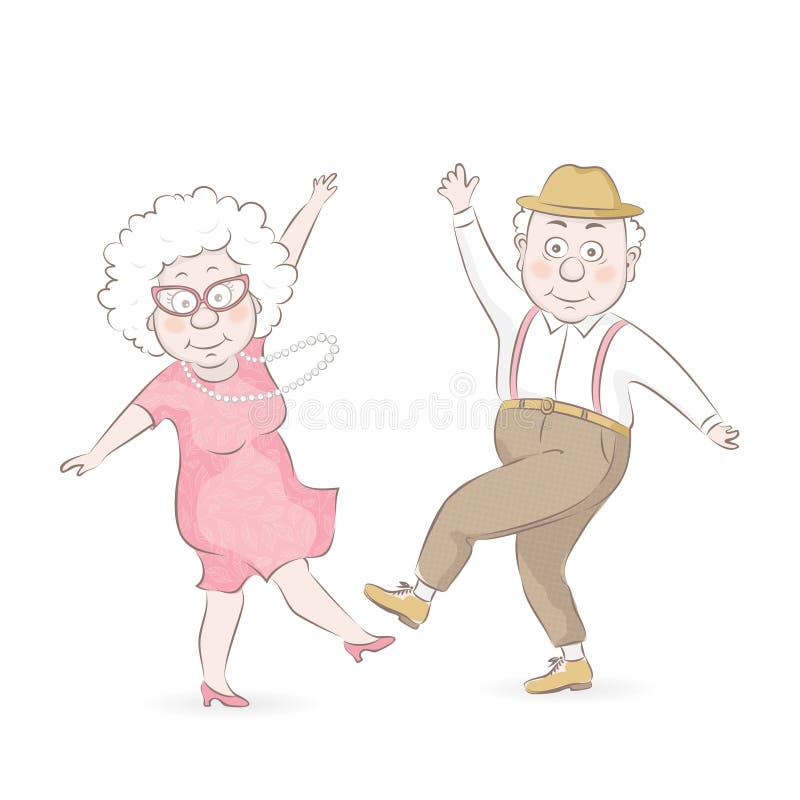 Old Man and Old Woman Dancing. Happy Grandparents Character Design ...