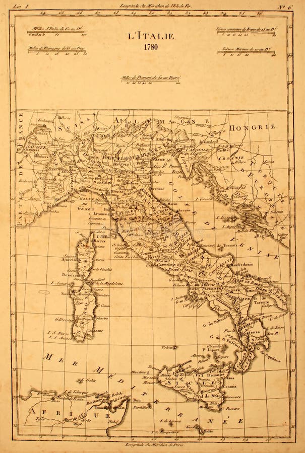 Old map of Italy.