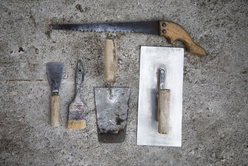 Old Masonry Tools, Construction Masonry Cement Mortar Tools Stock Photo - Image of development, concrete: 144307012