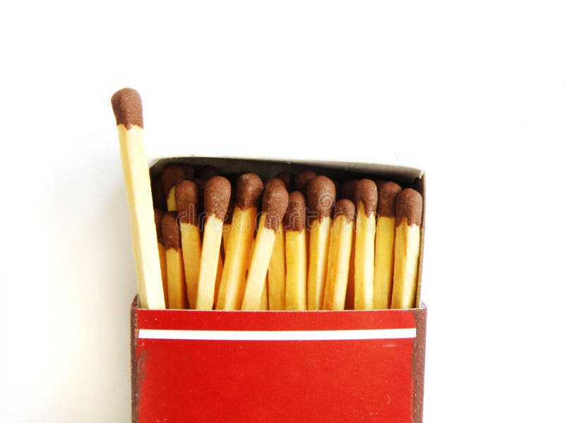 Old matchbox and one matchstick out