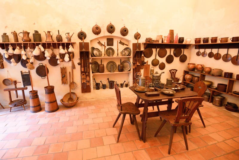 Kitchen of medieval castle stock photo. Image of copper - 6896466