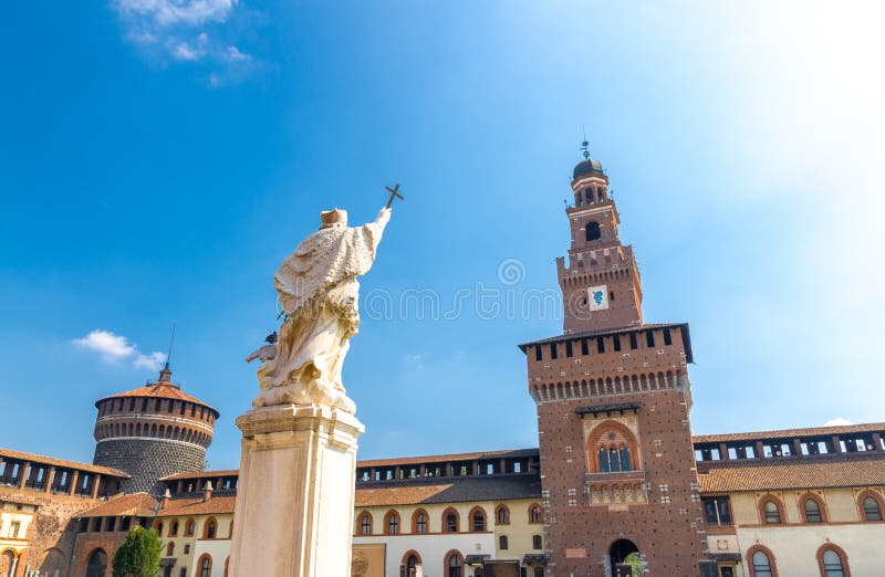 Old medieval Sforza Castle Castello Sforzesco and tower, Milan, Italy