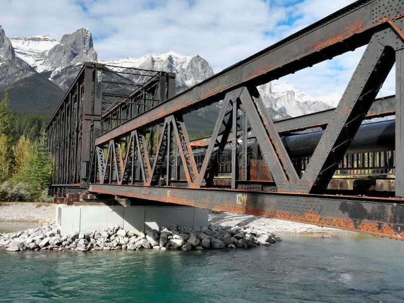 Old metal railroad bridge in canadian rockies