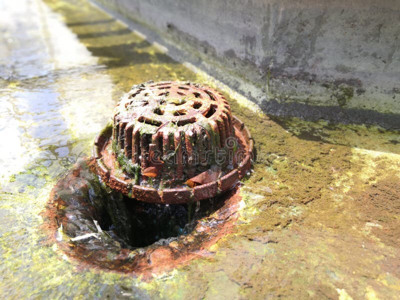 Old Metal head Roof Drain cleaning rain water drainage pipe system for roof deck. royalty free stock photos Old Metal head Roof Drain cleaning rain water drainage pipe system for roof deck. royalty free stock photos