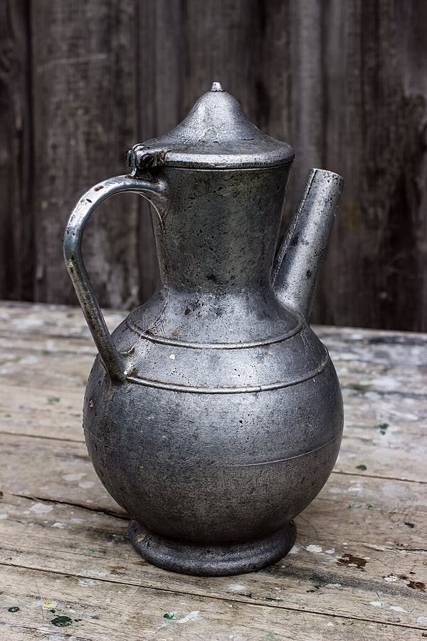 Old Metal Pitcher on a Table Stock Image Image of style, copper 66388703