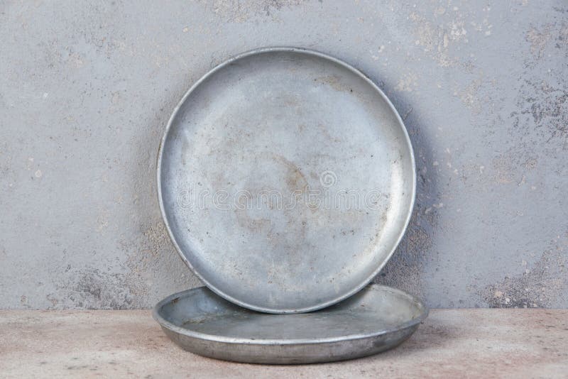 Old Metal Plates for Scales on Concrete Background Stock Photo Image