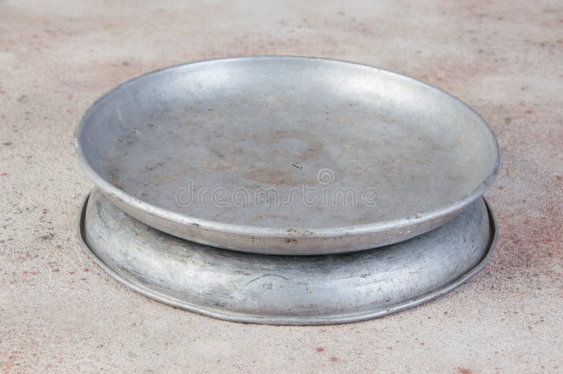 Old Metal Plates for Scales on Concrete Background Stock Image Image