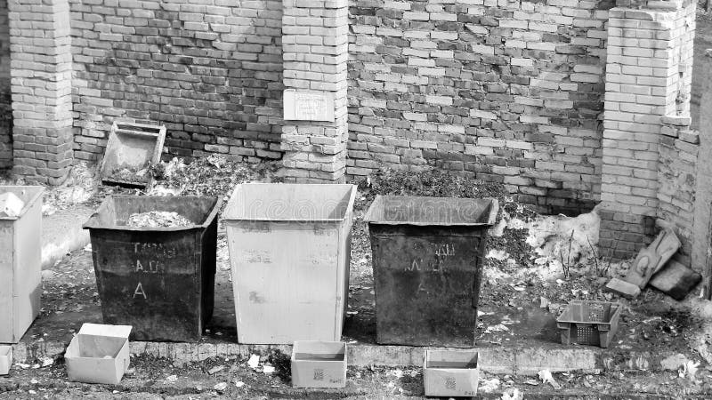 Old Metal Trash Cans on the Street Stock Photo - Image of trash, people ...