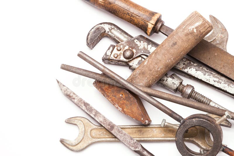 Old Metal Work Hand Tools With Rust On White Stock Image Image of