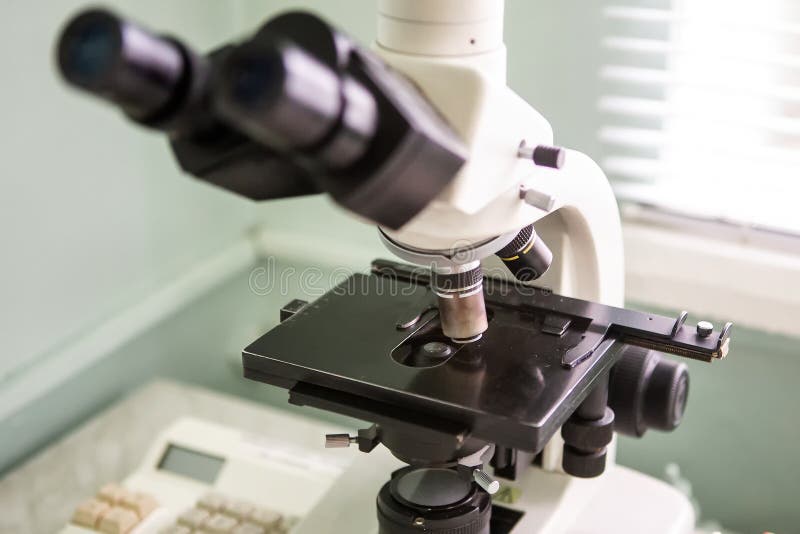 Microscope. Real Medical Equipment for Blood Analysis Stock Image