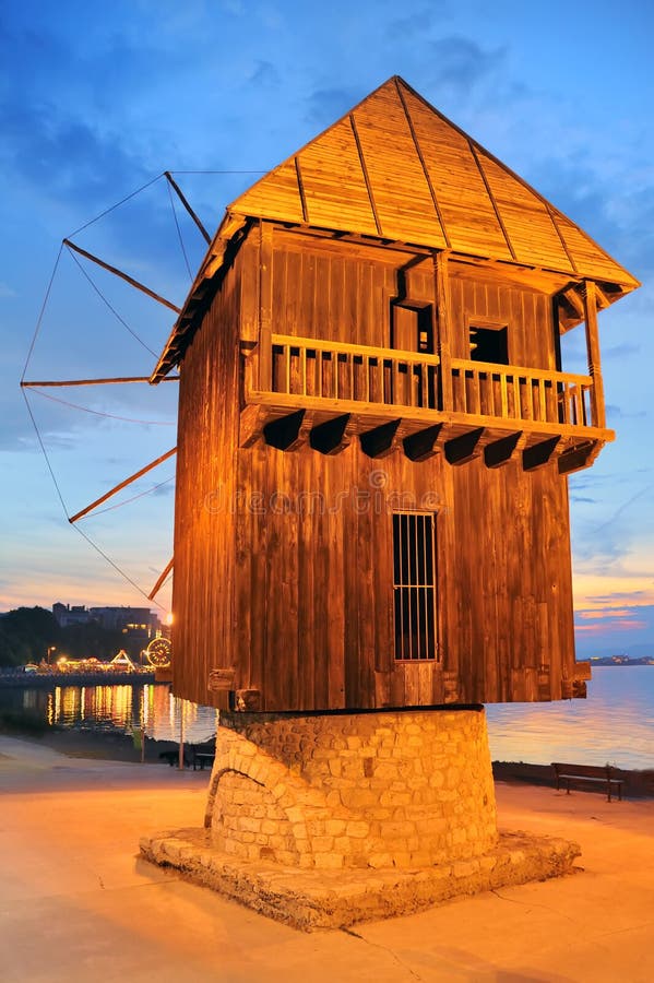 Old mill nesebar details in night time-bulgaria