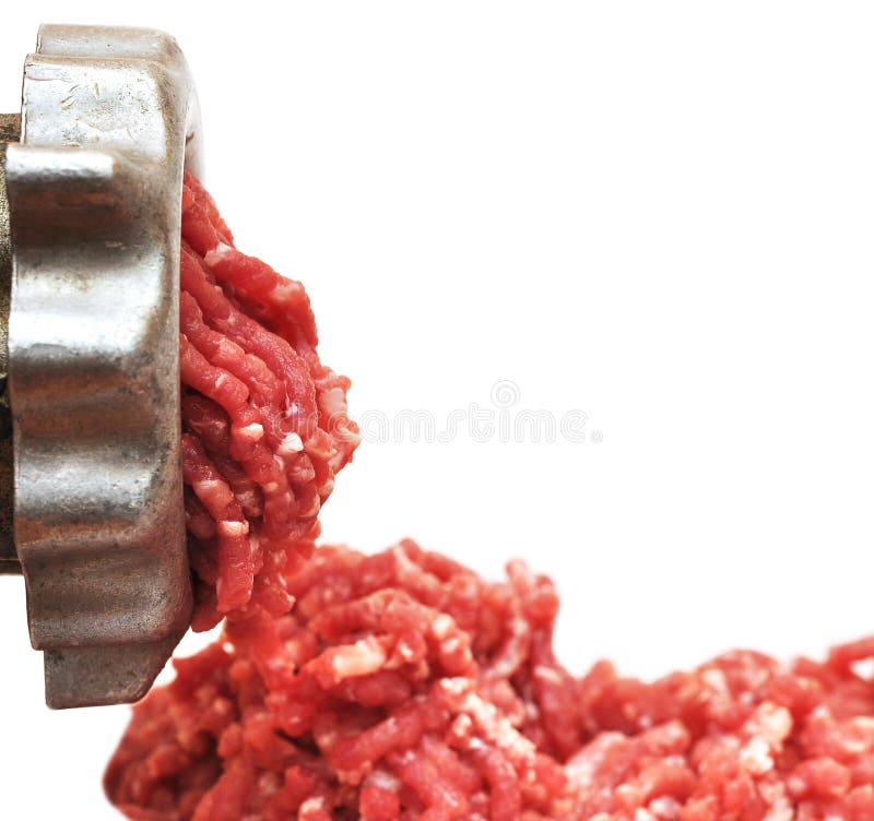Old mincing machine in action on white. Closeup machine tool stock images, royalty-free photos and pictures