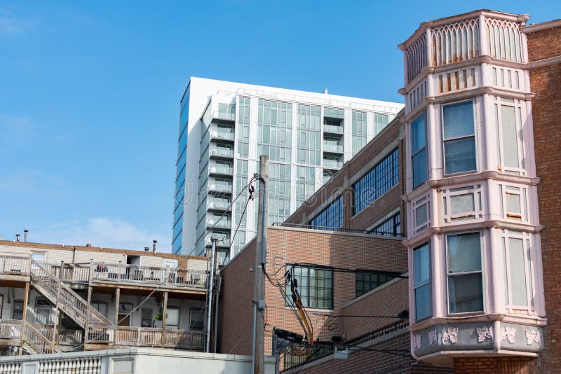 Old and Modern Buildings next to each other in Lincoln Park Chicago stock image Old and Modern Buildings next to each other in Lincoln Park Chicago stock image