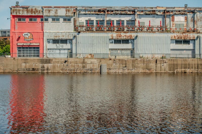 Old Montreal street view with historical buildings royalty free stock photo