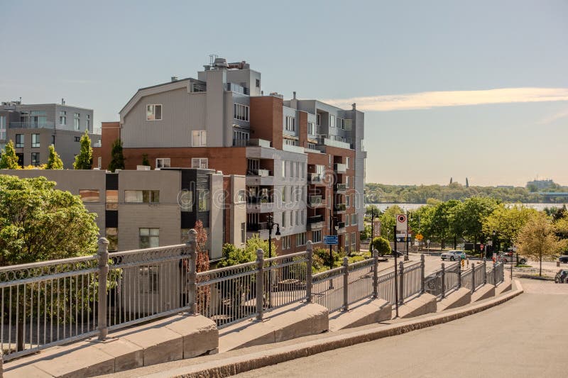 Old Montreal street view with historical buildings royalty free stock photography