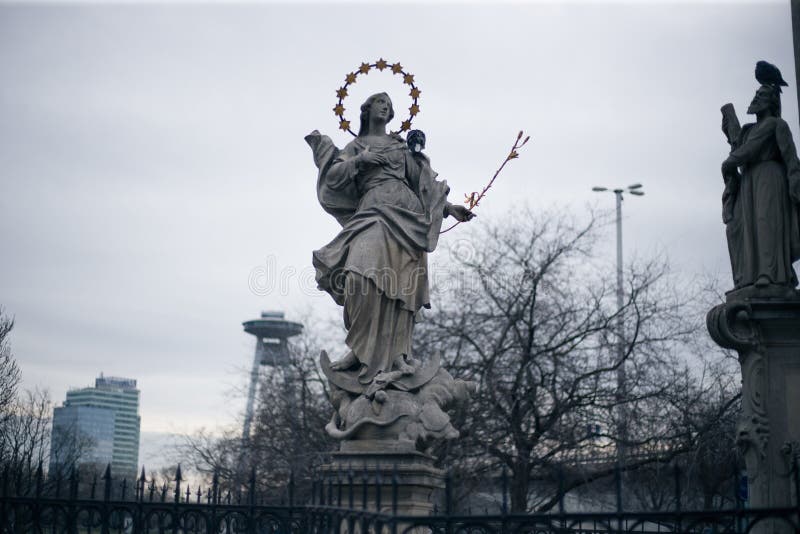 Old monument in the center of the European city of Bratislava