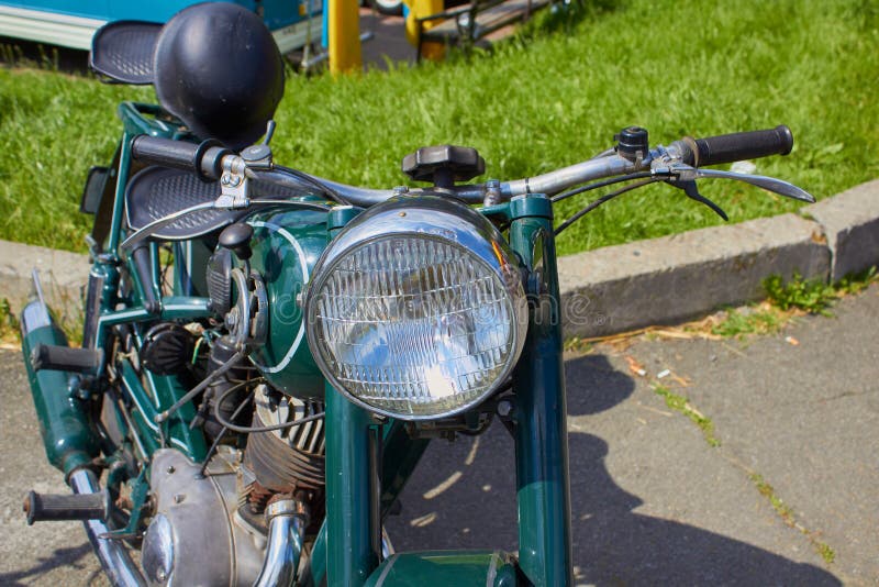 Old Motorcycle,Close Up Shot of a Vintage Motorcycle Headlight and Horn