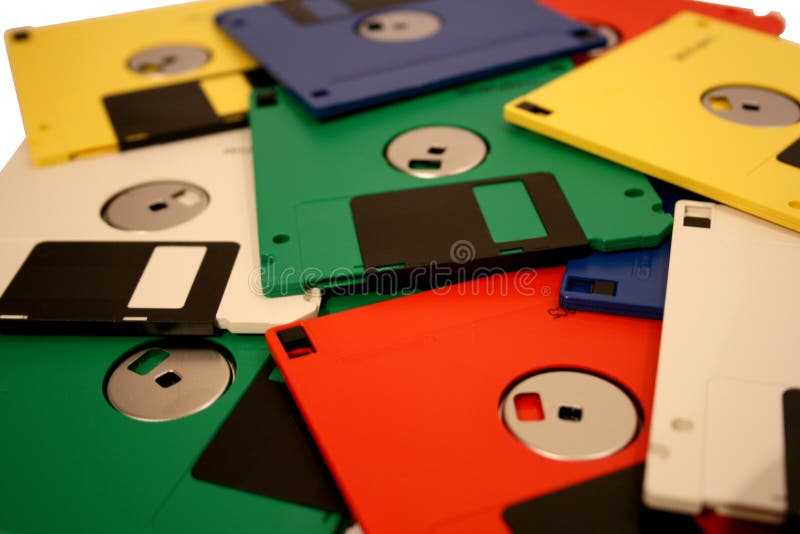 Old multi coloured floppy disks