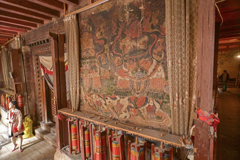 Old mural at Buddhist monastery wall. China royalty free stock photos