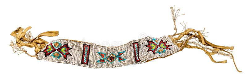 Old Native American bracelet sewn as jewelry / pearl weaving on leather royalty free stock images Old Native American bracelet sewn as jewelry / pearl weaving on leather royalty free stock images
