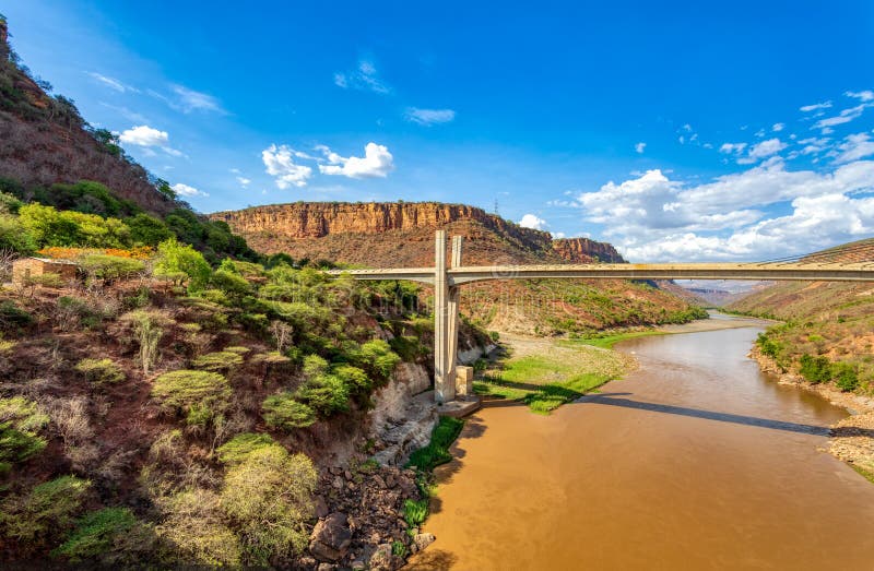 Old and new bridge across Blue Nile, Ethiopia royalty free stock image