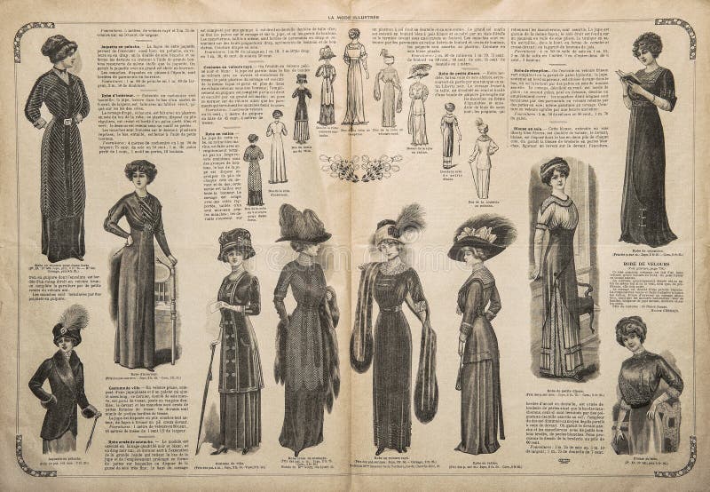 Vintage Fashion Newspaper Texture. Collage Of Woman Retro Old Fashion  Newspaper Magazines With Female Clothes Of 1893 Paris. Horizontal  Background Stock Photo, Picture and Royalty Free Image. Image 96487638.