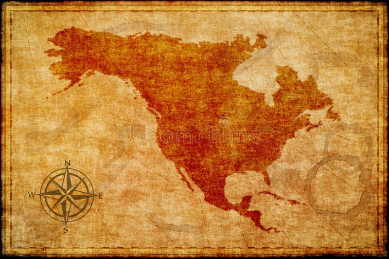 Old north america map on parchment