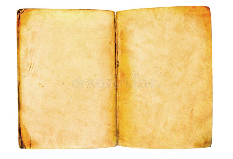 Old open book empty pages with vintage paper. Isolated on white stock photography