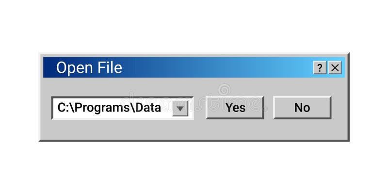 Old open file application for operating system. Search path for file. vector illustration