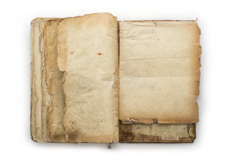 Old opened book isolated on a white background