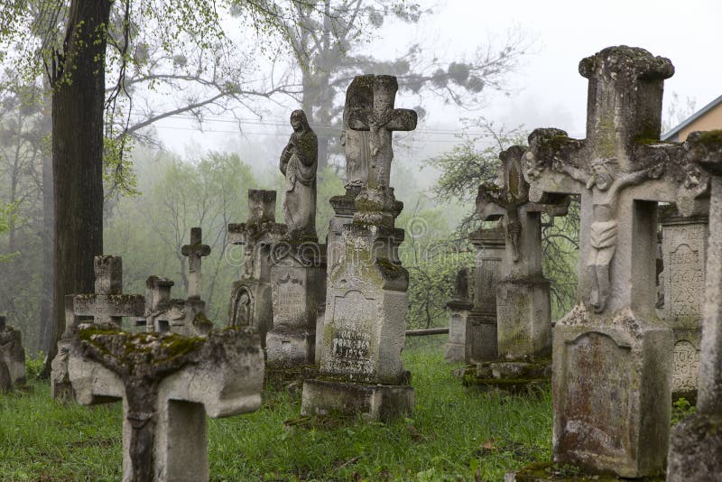 Old Orthodox cemetery next to the oldest church in Poland in Radruz