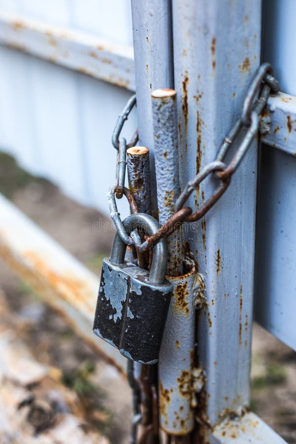 Old Padlock and Chain on the Gate Stock Image Image of restricted