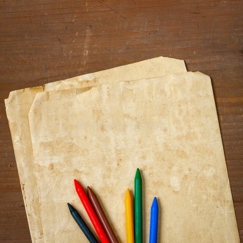 Old Paper and Colored Pencils Stock Photo Image of varicoloured