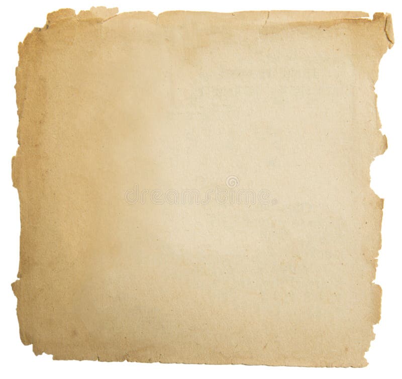 Old paper grunge texture, empty yellow page isolated on white stock image