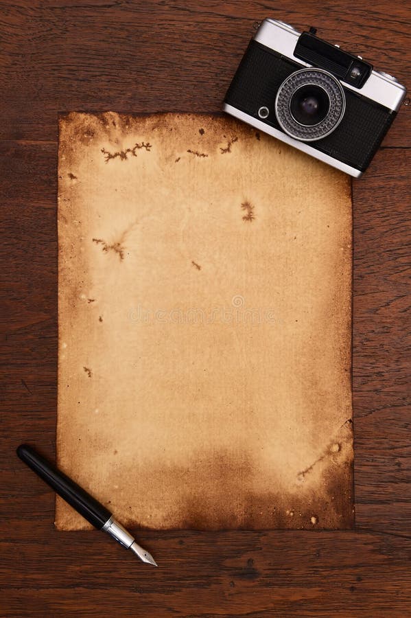 Old Paper and Ink Pen with Camera Stock Image Image of overlap, paper