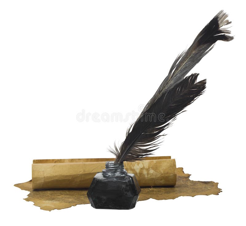 Inkwell With Feather Isolated On White Background Engraving Stock  Illustration - Download Image Now - iStock