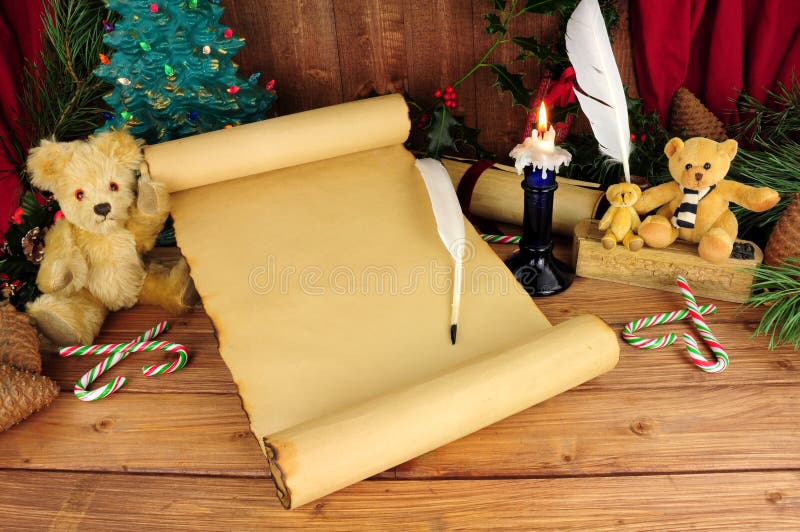 Old Paper Scroll With Nostalgic Christmas Background stock photos