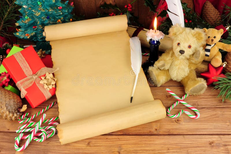 Old Paper Scroll With Nostalgic Christmas Background royalty free stock images