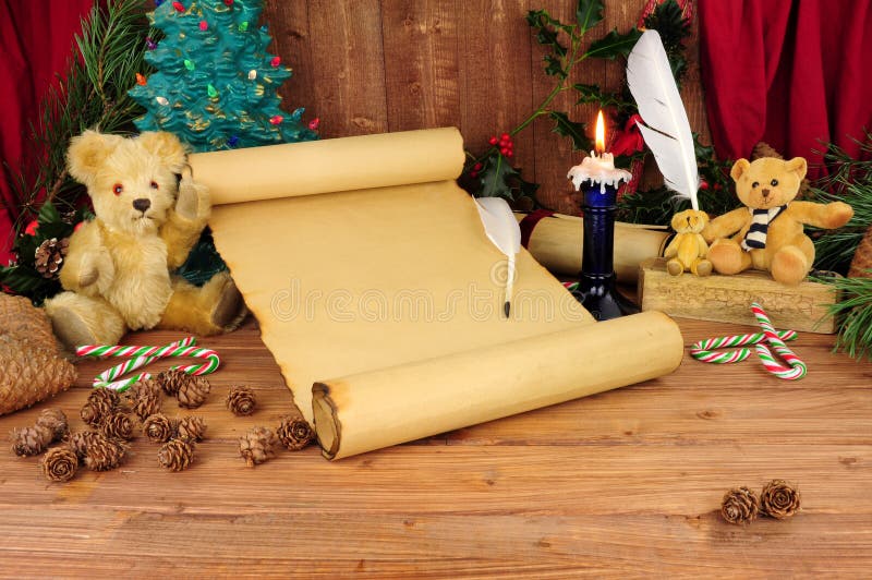 Old Paper Scroll With Nostalgic Christmas Background stock photos