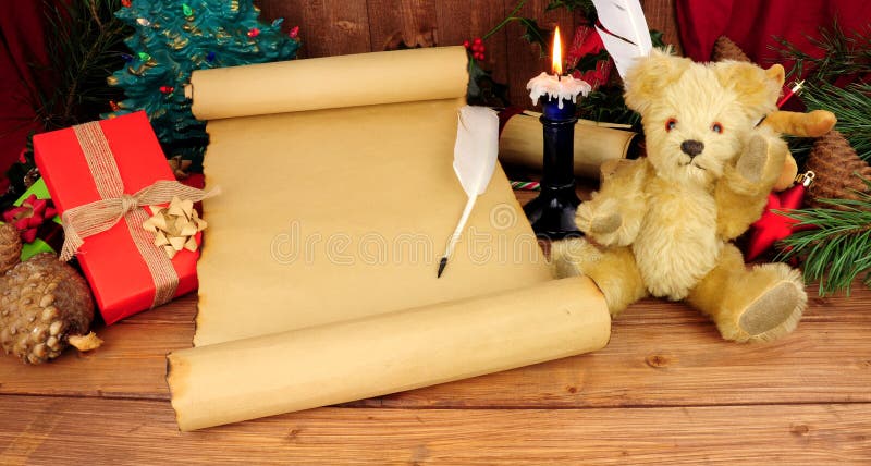 Old Paper Scroll With Nostalgic Christmas Background royalty free stock photo