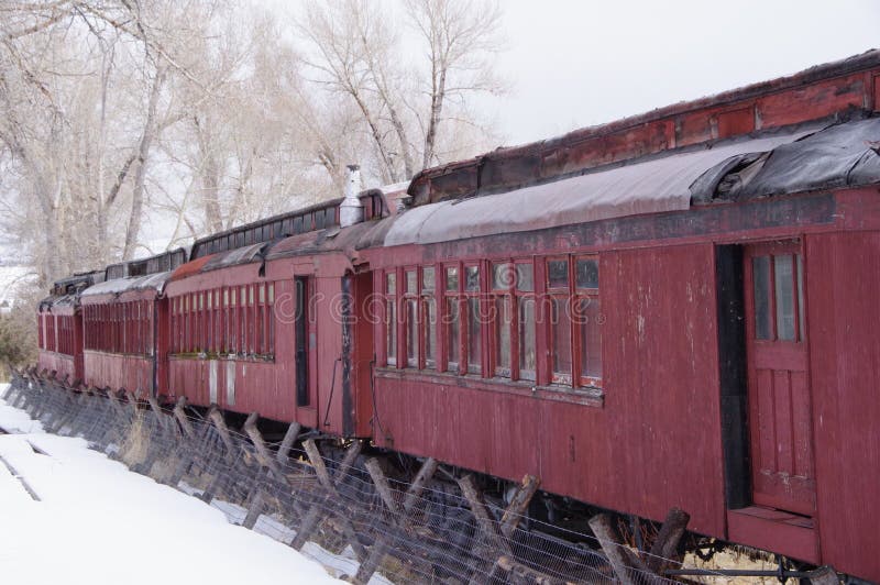 Old Passenger Trains in Winter Snow Stock Image - Image of trains, snow