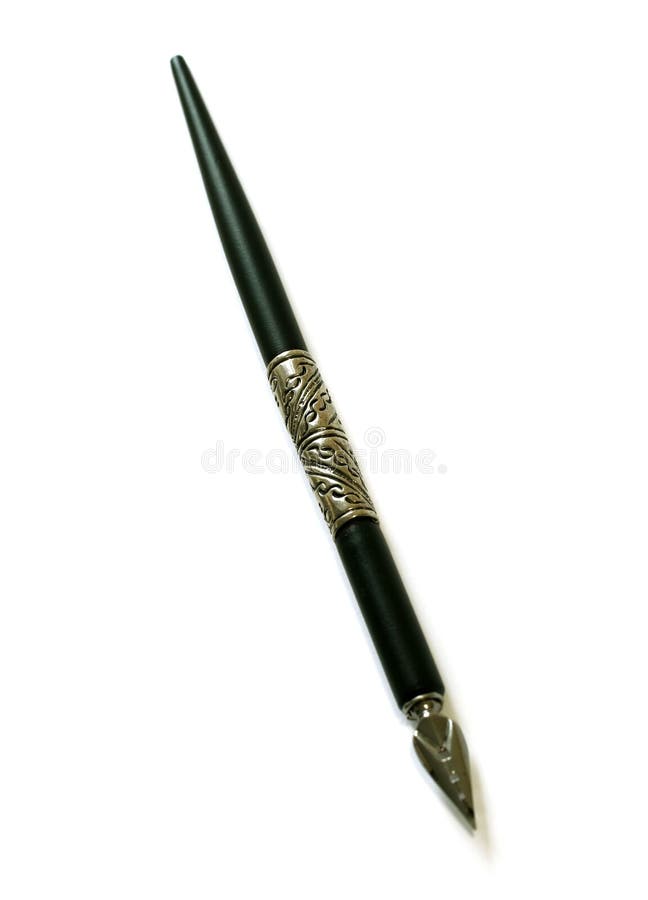 Old pen with a beautiful metal ornament isolated o