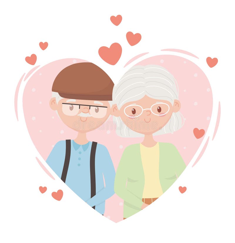 Old People Cute Couple Grandma And Grandpa In Love Heart Cartoon 