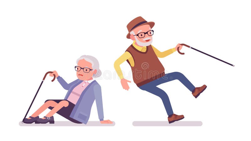 Old people, elderly man, woman in slip and fall accident